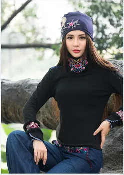 Cheshanf Pigu-drabužiai, kinijos Moterims Rudens Žiemos Meksikos sSyle Derliaus Hipių Juoda Mėlyna Gėlių Siuvinėjimas Skrybėlę Skullies Beanies