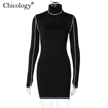 Chicology 2020 Golfo Lonng Rankovės Mini Suknelė Moterims Bodycon Seksualus Klubo Apranga Žiemą, Rudenį Gimtadienio Mados Drabužiai