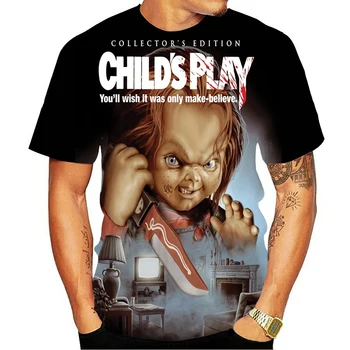Chucky Helovinas lėlės siaubo 3D T-shirt vyrams kūrybinės medvilnės kamuolys apvalus kaklas trumpas rankovėmis T-shirt ir didelio dydžio drabužius