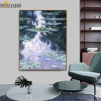 Claude Monet HD Vandens Lelijos Impresionistinis Stilius Drobė Spausdinti Tapybos Meno Didelio Dydžio 