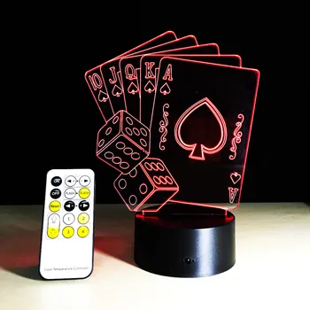 Creative 3D LED Lempos, Magas, Apdailos TEXAS HOLD EM Pokerio Kauliukai Kastuvai Žaisti Kortų 7 Spalvų Keitimas RC Naktis Šviesos Kalėdos 87