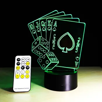 Creative 3D LED Lempos, Magas, Apdailos TEXAS HOLD EM Pokerio Kauliukai Kastuvai Žaisti Kortų 7 Spalvų Keitimas RC Naktis Šviesos Kalėdos 87