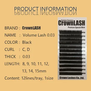 CrownLASH Juoda Apimties Blakstienų Pratęsimo C D 0.03 8-15mm Vieno dydžio plokštelę rusijos 9D Apimties Blakstienų Minkštas