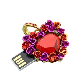 Crystal Gėlių Širdies Papuošalai 4GB 8GB 16GB 32GB 64GB Extended Memory Stick Saugojimo Pen Ratai Pendrive Karoliai Usb Flash Drive