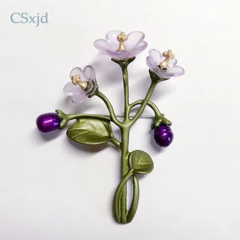 CSxjd Derliaus Išskirtinį violetinės gėlės Gamtos perlas filialai Dervos gėlių Mados Sagė pin Šalikas Papuošalai