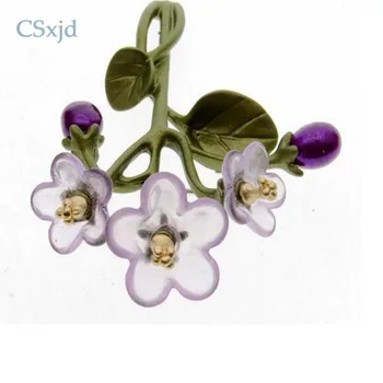 CSxjd Derliaus Išskirtinį violetinės gėlės Gamtos perlas filialai Dervos gėlių Mados Sagė pin Šalikas Papuošalai