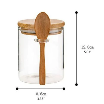 Cukraus Dubuo su Bambuko Dangteliu ir Šaukštu Išvalykite Stiklo Filtro Jar Virtuvės Storag