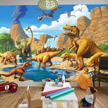 Custom 3D Animaciją Freskos Sienos Popieriaus, Vaikų Kambarys, vaikų Darželis Dinozaurų Freskomis Medienos Pluošto Tapetai Papel De Parede Infantil 3D