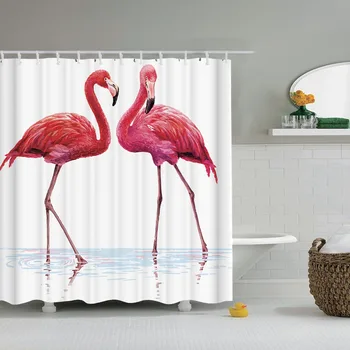 Dafield Pink Flamingo Dušo Užuolaidos Atogrąžų Gėlės, Papuošalai Namuose Spausdinti Įtraukti su Kabliukais