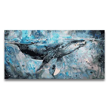 Dažymas Pagal Numerius, Mėlyna Didelis banginis aliejaus Tapybai vandenyno gyvūnų skaitmeninis Piešimas, Modulinės tapyba už hoom dekoro rankų darbas
