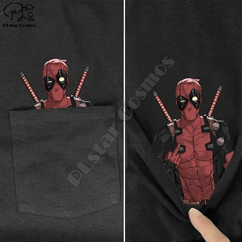 DeadpoolMiddleHand Kišenėje Marškinėliai Šunų Mėgėjams Juoda Medvilnės Vyrų Made in USA Animacinių filmų marškinėliai vyrams Unisex Naujas Mados marškinėlius