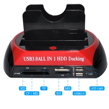 DeepFox Kietąjį Diską Docking Station USB 3.0/C Tipo su 2.5 3.5 Colio SATA IDE Dual Lizdus HDD SSD Talpyklos su Kortelių Skaitytuvas