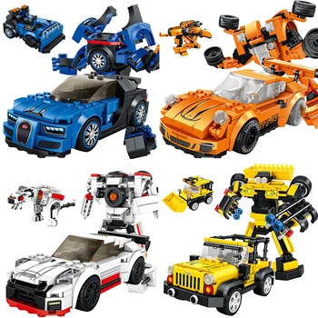 Deformacijos Robotas Automobilių Building Block Modelis rinkinių, Plastiko Mini Transformacijos Robotai Automobilio Kūrėjas Plytų Švietimo Vaikų Žaislai