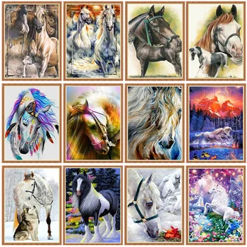 Diamond dažymas arklių visą ratą diamond kryželiu mozaikos diamond siuvinėjimo gyvūnų kalnų krištolas nuotrauką namų puošybai
