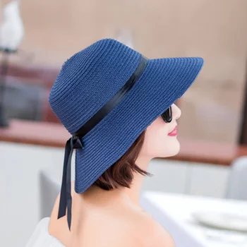Didelis side Beach didelis kraštų skrybėlę atsitiktinis vasaros kepurės Ponios šešėliai Juodas diržas Moteris Europoje, Amerikoje saulės skrybėlės rankų moterų šiaudų kepurė