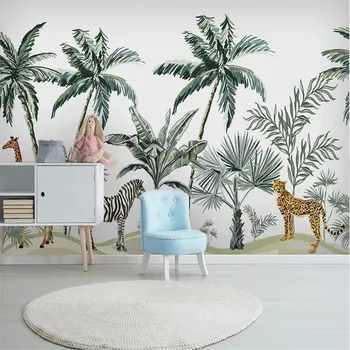 Didelių 3D tapetai, freskos užsakymą Šiaurės ranka-dažytos tropinių augalų ir gyvūnų, TV foną freskos