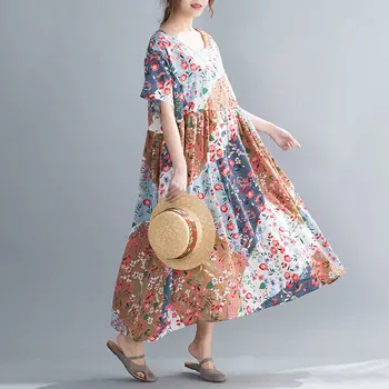 DIMANAF Negabaritinių Vasaros Moterų Suknelė Sundress Spausdinti Gėlių Paplūdimio Stiliaus, Panele, Vestidos Medvilnės Atsitiktinis Palaidų Plius Dydis Drabužių 2020 m.