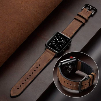 Dirželis apple watch band 4 5 44mm 40mm apple watch band 42mm 38mm iwatch diržo 3/2/1 silikono&Vintage natūralios Odos apyrankė