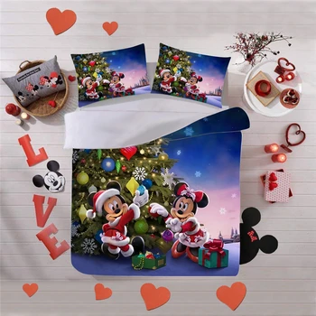 Disney Mickey Minnie Kalėdų Patalynės Komplektas Antklode Padengti Užvalkalas Namų Tekstilės Suaugusiems Vaikams Dovanų Karalienė King Size Lova Rinkinys