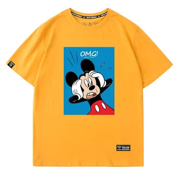 Disney Stilingas Mickey Mouse Animacinių filmų OMG Laišką Išspausdinti O-Kaklo Megztinis trumpomis Rankovėmis T-Shirt Mados Moterų Prarasti Tee Viršūnes 5 Spalvų