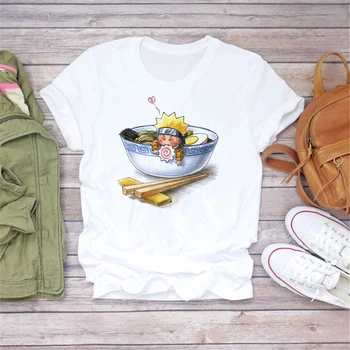 Dlrn Naruto Meilės Ramen Print T-Shirt Mados Cool O-kaklo moteriški Marškinėliai trumpomis Rankovėmis Atsitiktinis Mergaičių Drabužių Juokinga Tee