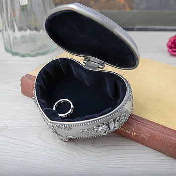 Domilay Antikvariniai Žiedas Širdies Formos Dėžutė Mažas Pakabukas Papuošalų Laikymo Organizatorius Metalo Rožių Gėlių Žiedas, Auskarai Papuošalų Dėžutė