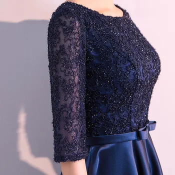 DongCMY Naujų 2020 M. Ilgalaikės Formalios Vakaro Suknelės, Elegantiškos Nėrinių Satino Tamsiai Mėlyna Vestidos Moterys Šalis Suknelė