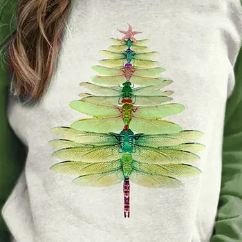 Dragonfly Kalėdų Eglutė Spausdinti Palaidinukė ilgomis Rankovėmis Atsitiktinis Viršų Moterys d88