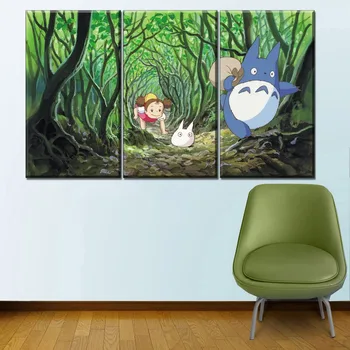 Drobė HD Spausdinti Modulinės Nuotraukas, Namų Dekoro Kambarį 4 Gabalus Miškų Mano Kaimynas Totoro Paveikslų Sienos Meno Pagrindų