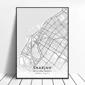 Dubajus, Abu dabis Sharjah (Jungtiniai Arabų Emyratai Drobė Meno Žemėlapį Plakatas