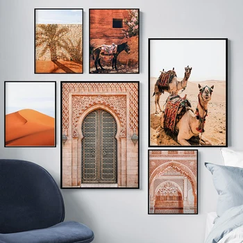 Dykuma Sienos Menas Drobė Kupranugaris Plakatai Šiaurės Maroko Stiliaus Dekoro Durų Donkey Sienos Meno Marokas Spausdinti Dažymas Dekoratyvinis Nuotraukas