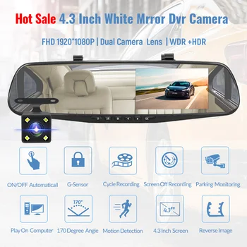 E-ACE A33 Automobilių Dvr Veidrodis Brūkšnys FHD vaizdo Kamera 1080P Dashcam 4.3 Colių Auto Vaizdo įrašymo paramos Galinio vaizdo Kamera Registratorius