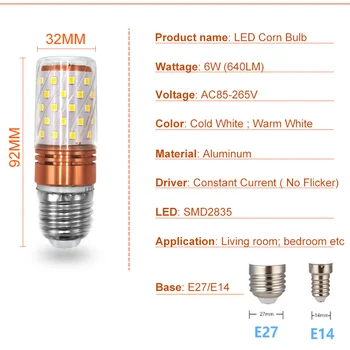 E27 E14 LED Lempa 6W LED Lemputė SMD2835 110V, 220V, Kukurūzų Lempa Sietynas Žvakė LED Šviesos Namų Puošybai Ampulä -