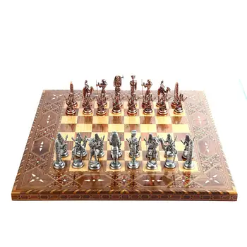 Egipto Faraonas Antikvariniai Vario Duomenys Metalo Šachmatų Rinkinį,Rankų darbo Kūrinių,Gamtos Kietų Medinių Šachmatų Lenta,Originalus Perlas,Karalius 9cm