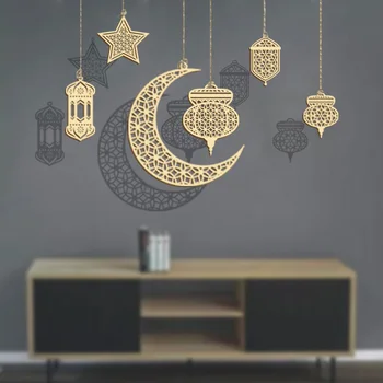 Eid Mubarakas Medinis Dekoras Reklama Pakabukas Medienos Star Mėnulis Papuošalus Ramadanas Kareem Papuošalai Namų Laimingas Eid Šalies Apdaila