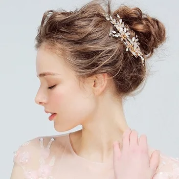Elegantiška Nuotakos Šukuosena Kaspinai Rose Aukso Kristalų, Cirkonio Gėlių Lapų Vestuvių Plaukų Įrašą Barrettes Plaukų Aksesuarai