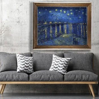 Elegantiškas Poezijos Žvaigždėtą Naktį ant Ronos Upės Vincent Van Gogh Spausdinti Plakato Sienos Meno Nuotrauką Drobė, Tapyba Namų Dekoro