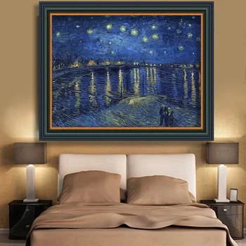 Elegantiškas Poezijos Žvaigždėtą Naktį ant Ronos Upės Vincent Van Gogh Spausdinti Plakato Sienos Meno Nuotrauką Drobė, Tapyba Namų Dekoro