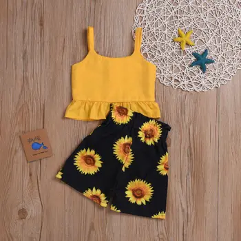 Emmababy Kūdikis, Vaikas, Mergaitė, Rankovių Viršūnes T-shirt Bakas Gėlių Šortai, Kelnės Komplektai