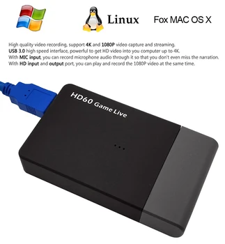 Ezcap 261M USB 3.0 HD Vaizdo žaidimas Užfiksuoti 4K 1080P Žaidimą Live Streaming Video Converter Su MIC Paramos 4K Vaizdo XBOX Vienas PS4