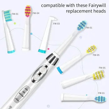 Fairywill Sonic Elektros dantų šepetėlį Laikmatis Teptukas, 5 Režimai, USB Įkroviklis, Įkraunamas Dantų Šepetėliai 3 Galvučių Rinkinys, skirtas Suaugusiems, ir Vaikams