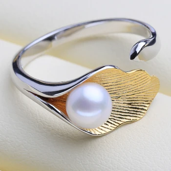 FENASY 925 Sterlingas Sidabro Žiedas Moterų Lapų Formos Natūralių Gėlavandenių Perlų Žiedai Moterims Fine Jewelry