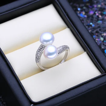 FENASY Natūralių Gėlavandenių Perlų Žiedai Naujas Mados Sidabro Spalvos Kelių Sluoksnių Cirkonis Šalies Reguliuojamas Žiedai Moterims Didmeninės