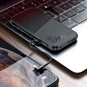Floveme Ultra-plonas 10000mAh nešiojamas mobiliojo telefono priedas Vieną USB į Vieną pusę Greitai Įkrauti Pastatytas Kabeliai, Išmanusis telefonas