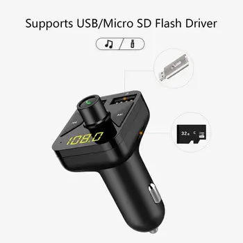 FM siųstuvas gauna moduliatorius, bluetooth 5,0 automobilių suderinamų garso MP3 muzikos grotuvas dual USB telefono kroviklis ekranas įtampa