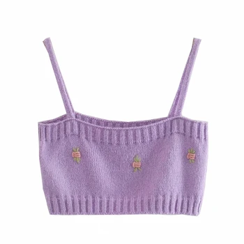 Foridol gėlių embriodery violetinė apkarpytos cardigan rinkiniai moterims derliaus megzti negabaritinių rudens žiemos moheros megztinis megztinis
