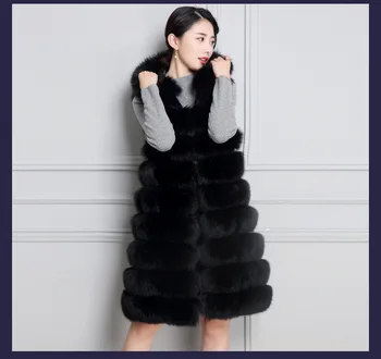 Fur real lapės liemenė viršutiniai drabužiai kailio paltas ilgas projektavimo o-kaklo megztinis liemenė liemenė moterų