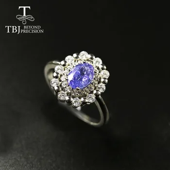 Gamtos tanzanite Blue papuošalų rinkinys ovalo 6*8mm užsegimas auskarai klasikinis žiedas 4.5 ct nekilnojamojo brangakmenio bauda papuošalai 925 sterlingas sidabro