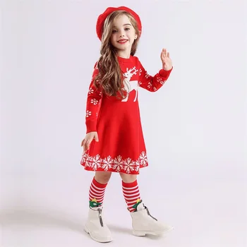 Geometrinis Modelis Kalėdų Dress Rudens Žiemos Ilgos Rankovės Vaikus, Drabužiai, Megzti Megztinis, Vaikams, Suknelės Mergaitėms, Dydis 3-8Y