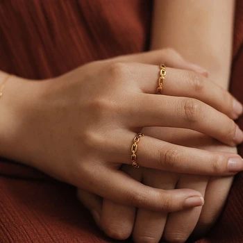 GHIDBK Titano Plieno Minimalistinio Tuščiaviduriai Grandinės Žiedai Moterų Pareiškimą Dizaino Žiedas Gatvės Stiliaus Ins Žiedas bižuterijos Didmeninė